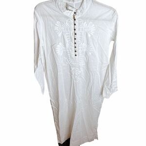 ❤️White Embroidered Long Sleeve Shirt Dress Kurta Size Medium